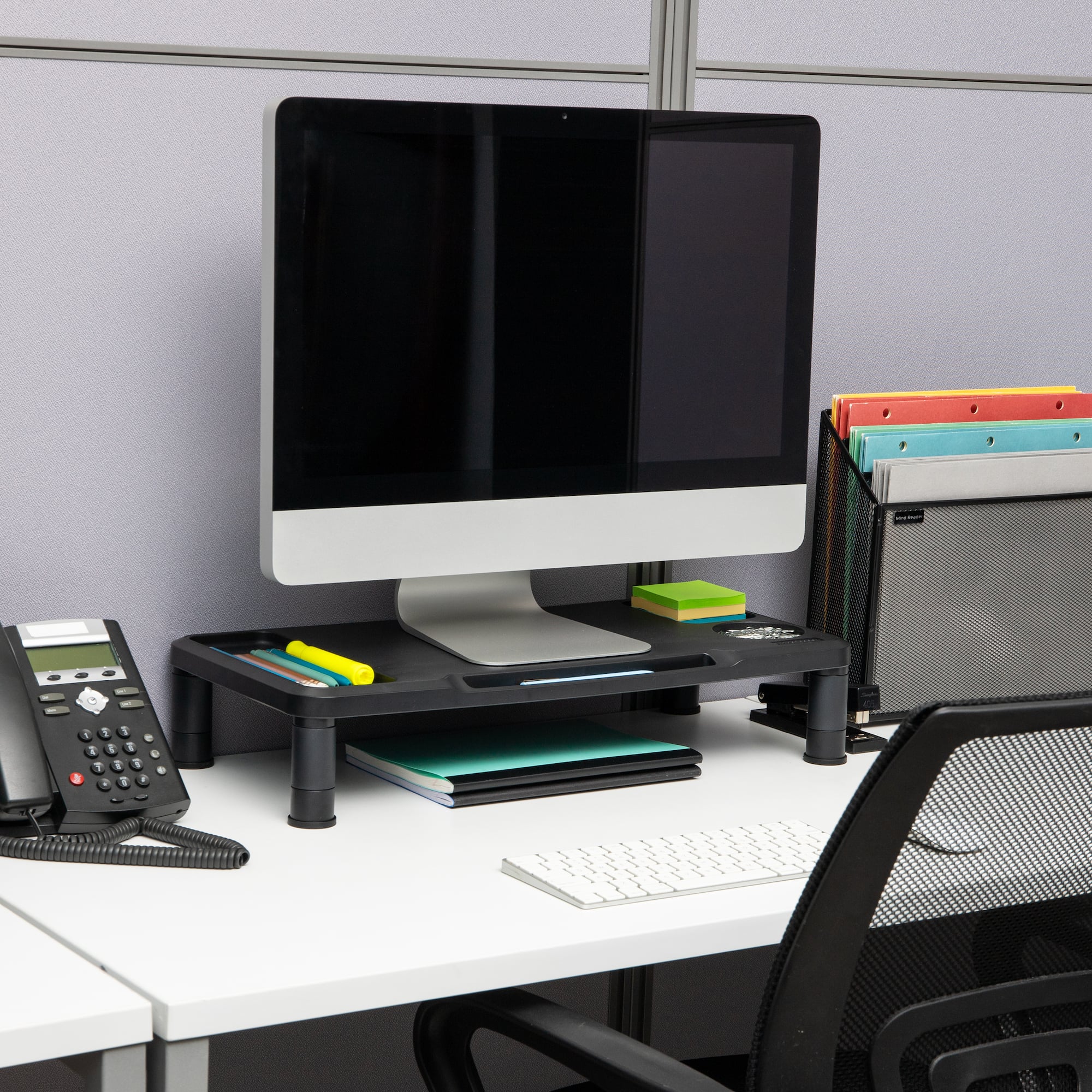 Mind Reader Monitor Stand, Laptop Riser, Desktop Organizer, Office, Plastic, Set of 2, Black